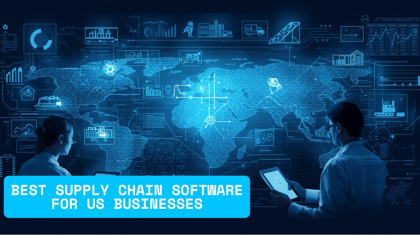 Illustration showing AI-powered supply chain software optimizing logistics and inventory for US businesses